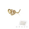 12PCS OF MULTI CZ DOUBLE HEART 316L SURGICAL STEEL L-SHAPE NOSE BOX